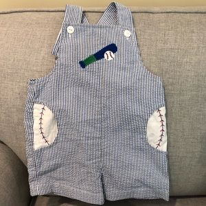 Blue/white Seersucker 12-24 month baseball jumper